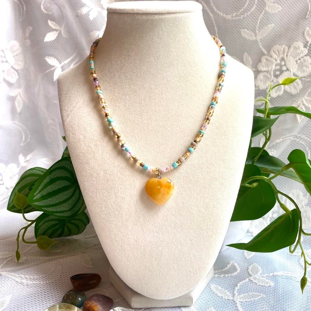 Multicolor Beaded Necklace with Heart Pendant